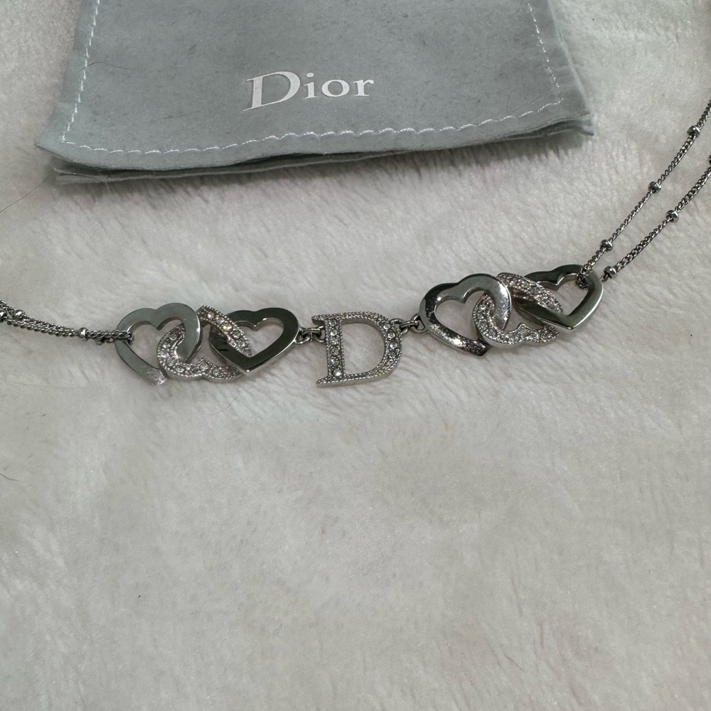 Dior Silver Heart-Link Necklace with Center D Charm - Picture 2 of 5